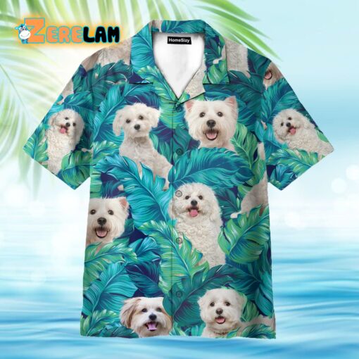 Maltese Dog In Tropical Green Leaves Hawaiian Shirt