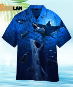 Megalodon Ancient Shark Blue Hawaiian Shirt