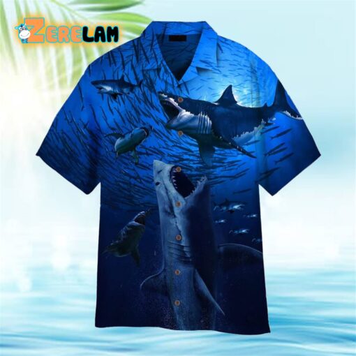 Megalodon Ancient Shark Blue Hawaiian Shirt