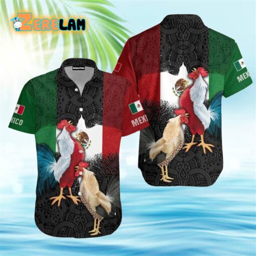 Mexican Rooster Mexican Flag Hawaiian Shirt