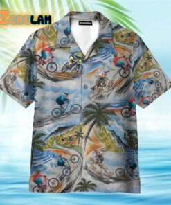 Mountain Biking and Palm Pattern Hawaiian Shirt