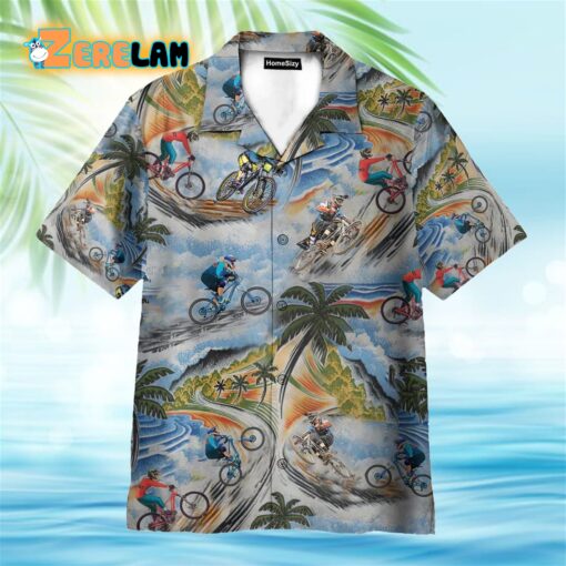 Mountain Biking and Palm Pattern Hawaiian Shirt