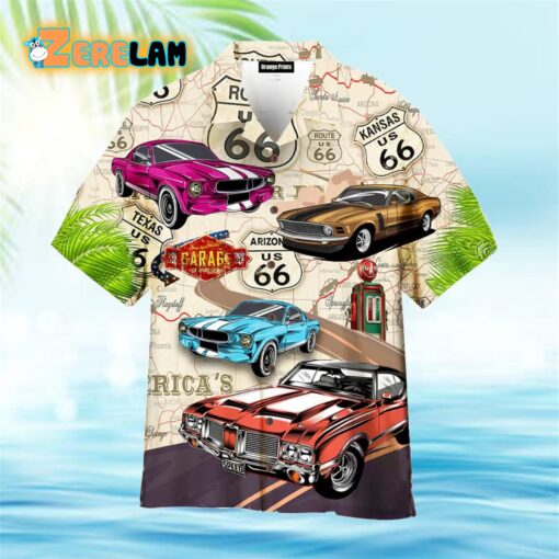 Muscle Cars Vintage Retro Route Hawaiian Shirt