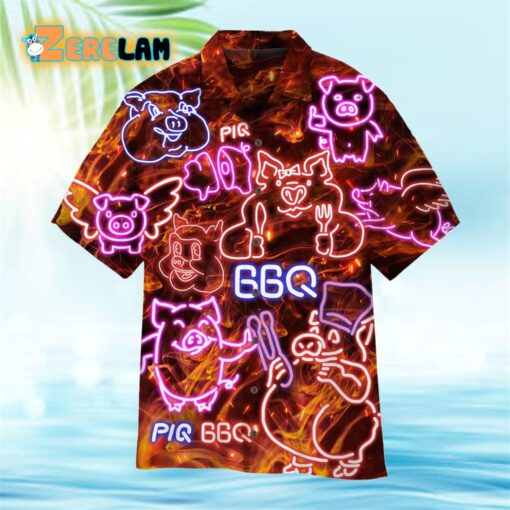 Neon Pig BBQ Chilling Grilling Hawaiian Shirt