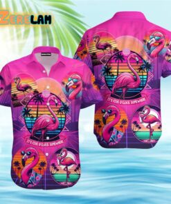 Pink Flamingo Its Five O’clock Somewhere Retro Neon Hawaiian Shirt