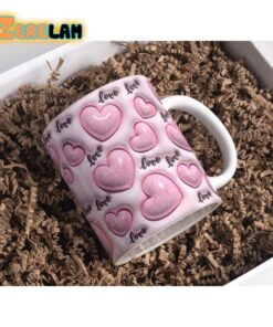 Pink Glitter Love Hearts Inflated Mug