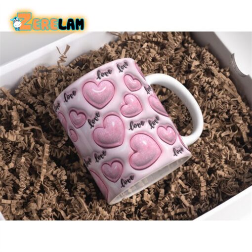 Pink Glitter Love Hearts Inflated Mug
