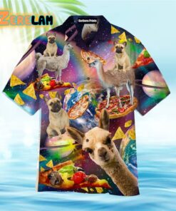 Pizza Dog Riding Llama On Galaxy Hawaiian Shirt