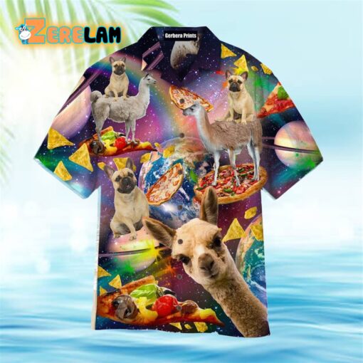 Pizza Dog Riding Llama On Galaxy Hawaiian Shirt