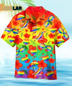 Pride Month Hibicus With LGBT Flag Tropical Rainbow Pattern Hawaiian Shirt