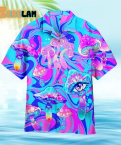 Psychedelic Art Magic Mushroom Trippy Hippie Purple Hawaiian Shirt