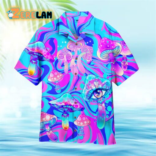 Psychedelic Art Magic Mushroom Trippy Hippie Purple Hawaiian Shirt