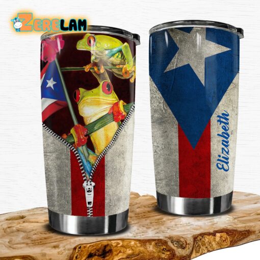 Puerto Rico With Frogs Zipper and Flag Tumbler
