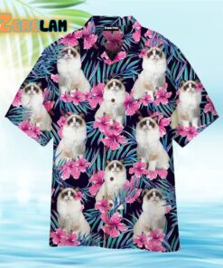 Ragdoll Cat Hide And Seek In Pink Floral Tropical Hawaiian Shirt