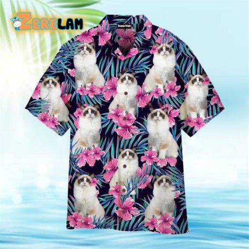 Ragdoll Cat Hide And Seek In Pink Floral Tropical Hawaiian Shirt