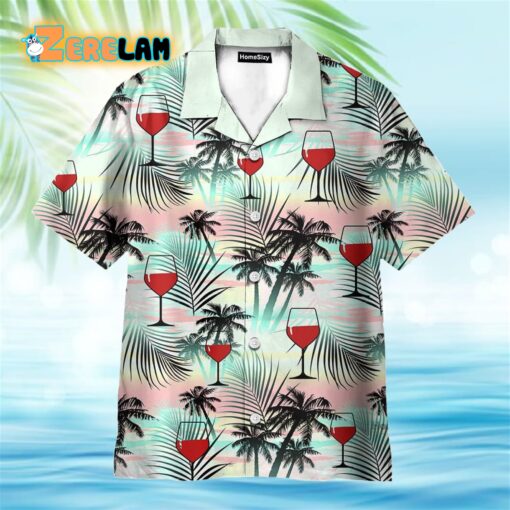 Red Wine Coconut Tree Pattern Hawaiian Shirt