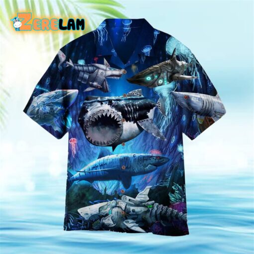 Robot Shark Black Hawaiian Shirt