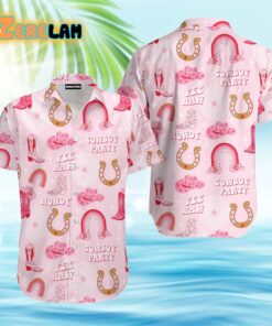 Rodeo Cowgirl Retro Horseshoe Cactus Pink Hawaiian Shirt