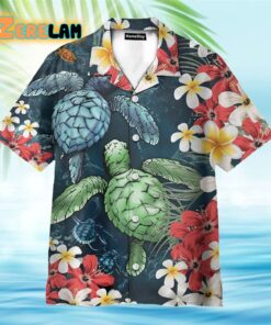 Sea Turtle And Plumeria Flowers Pattern Hawaiian Shirt