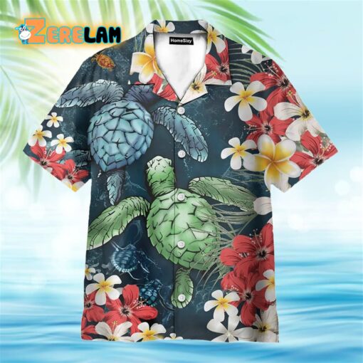 Sea Turtle And Plumeria Flowers Pattern Hawaiian Shirt