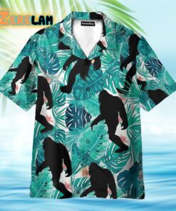 Simple Bigfoot In Tropical Green Leaves Hawaiian Shirt