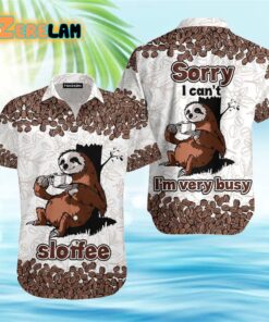 Sloth Coffee Sloffee Pattern Brown And White Hawaiian Shirt