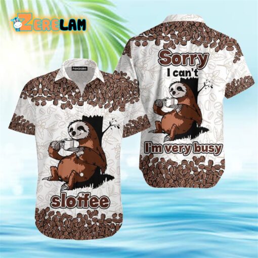 Sloth Coffee Sloffee Pattern Brown And White Hawaiian Shirt