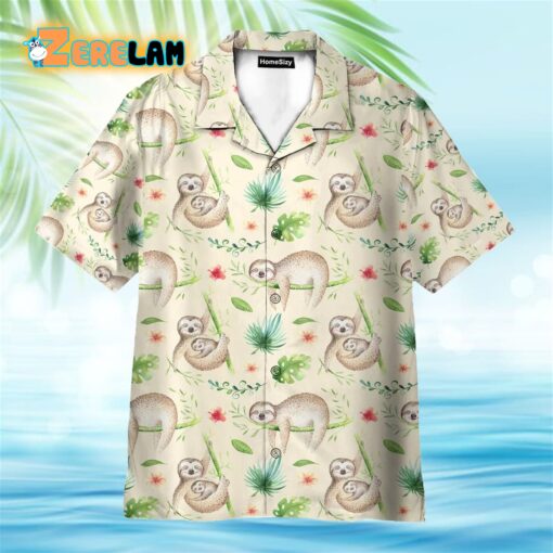 Sloth Leaf Pattern Tropical Hawaiian Shirt