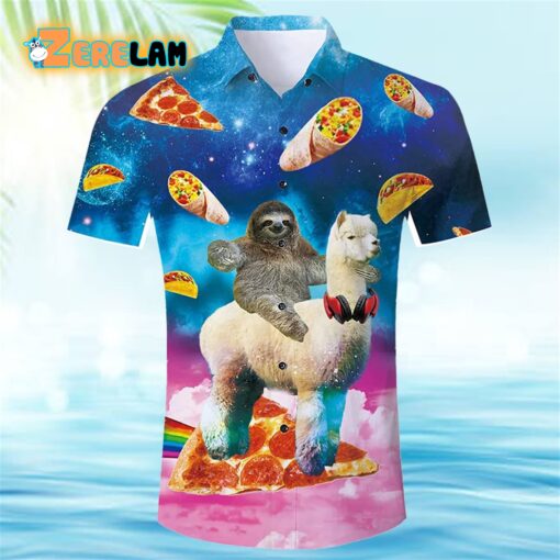 Sloth Riding Llama Funny Hawaiian Shirt