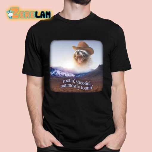 Snazzy Seagull Rootin’ Shootin’ But Mostly Tootin’ Raccoon Cowboy Shirt