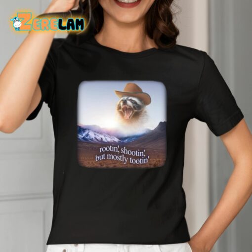 Snazzy Seagull Rootin’ Shootin’ But Mostly Tootin’ Raccoon Cowboy Shirt