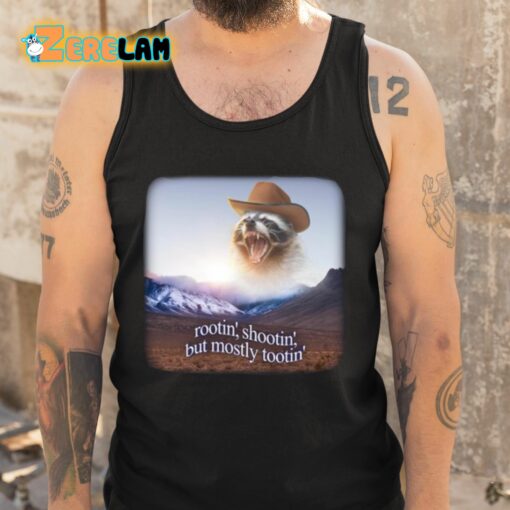 Snazzy Seagull Rootin’ Shootin’ But Mostly Tootin’ Raccoon Cowboy Shirt