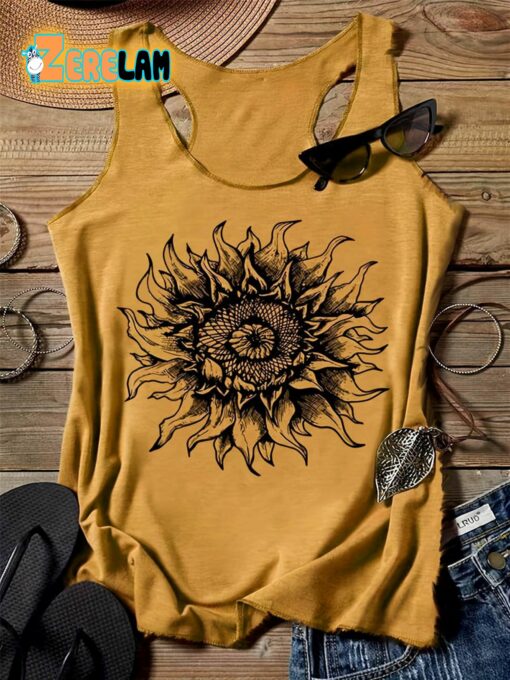 Sunflower Plant Art Design Tank Top