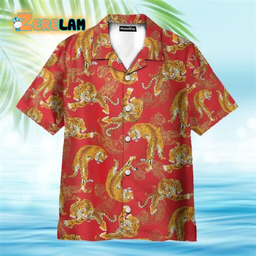 Vintage Tiger Fancy Red Custom Hawaiian Shirt