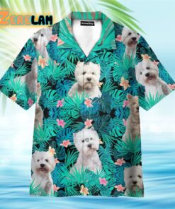 West Highland White Terrier In Tropical Green Leaves Hawaiian Shirt