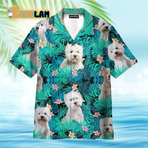 West Highland White Terrier In Tropical Green Leaves Hawaiian Shirt