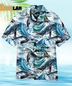 Whales Sea Wave Blue Ocean Pattern Hawaiian Shirt