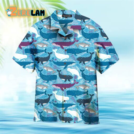 Whales With Marine Mammals Under Sea Hawaiian Shirt