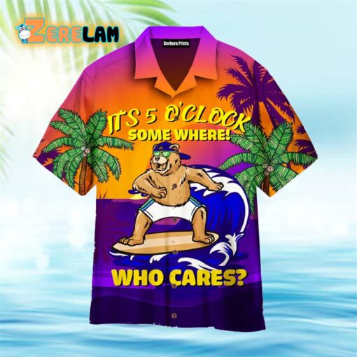 Windsurfing Surfing Bear It is 5 O’Clock Somewhere Who Cares violet And Orange Hawaiian Shirt