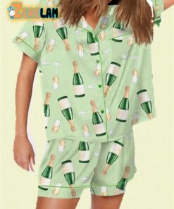 Champagne Bottle Printed Satin Pajama Set