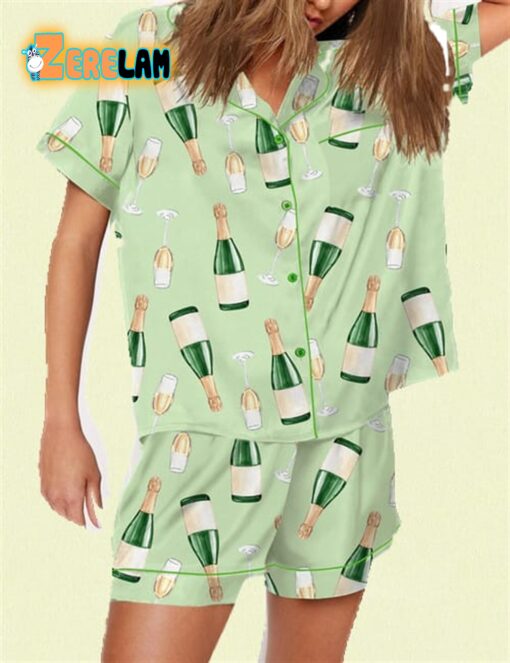 Champagne Bottle Printed Satin Pajama Set