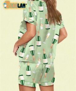 Champagne Bottle Printed Satin Pajama Set 2