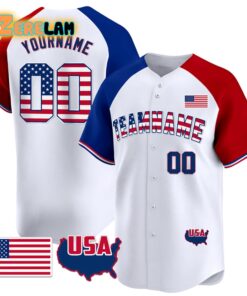 Custom Team Name Patriotic American Flag Baseball Jersey