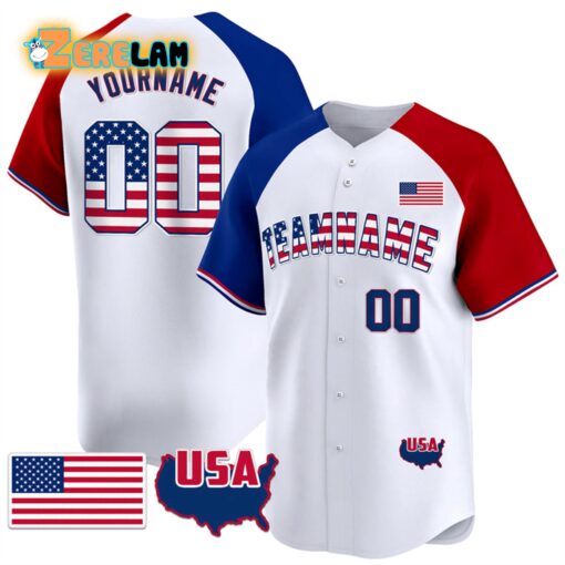 Custom Team Name Patriotic American Flag Baseball Jersey