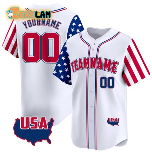 Custom Team Name Patriotic American Map Baseball Jersey