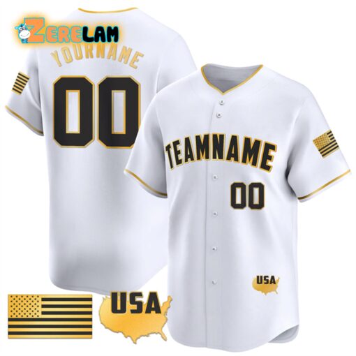 Custom Teamname American Flag Patriotic Gold Baseball Jersey