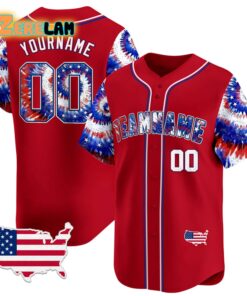 Custom Teamname Independence Day Tie Dye Baseball Jersey