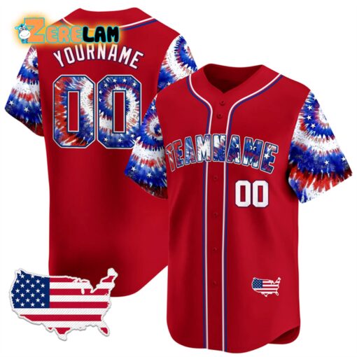 Custom Teamname Independence Day Tie Dye Baseball Jersey