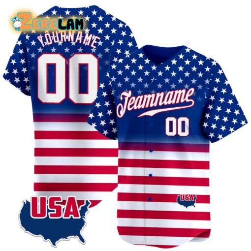 Custom Teamname Patriotic Star and Horizontal Line Pattern Baseball Jersey