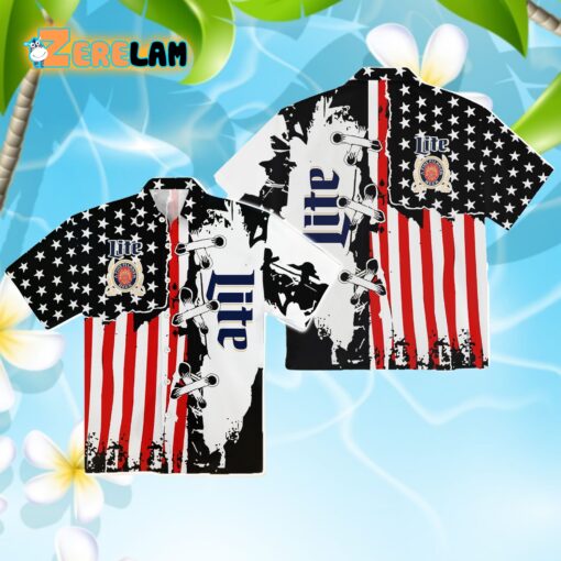 Miller Lite USA Flag Hawaiian Shirt